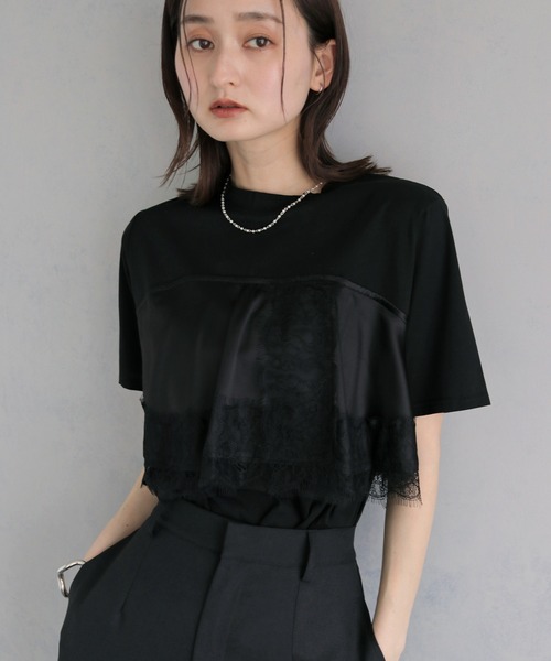 &g'aime（アンジェム）の「【&ｇ'aime 】サテンビスチェレイヤードT　Satin Bustier Layered Tee（Tシャツ/カットソー・レディース・ホワイト/ブラック・FREE）」の10枚目の写真