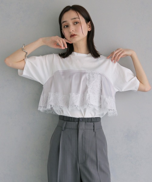 &g'aime（アンジェム）の「【&ｇ'aime 】サテンビスチェレイヤードT　Satin Bustier Layered Tee（Tシャツ/カットソー・レディース・ホワイト/ブラック・FREE）」の14枚目の写真