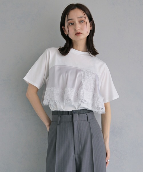 &g'aime（アンジェム）の「【&ｇ'aime 】サテンビスチェレイヤードT　Satin Bustier Layered Tee（Tシャツ/カットソー・レディース・ホワイト/ブラック・FREE）」の15枚目の写真