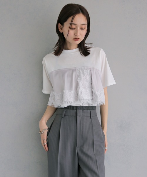 &g'aime（アンジェム）の「【&ｇ'aime 】サテンビスチェレイヤードT　Satin Bustier Layered Tee（Tシャツ/カットソー・レディース・ホワイト/ブラック・FREE）」の16枚目の写真