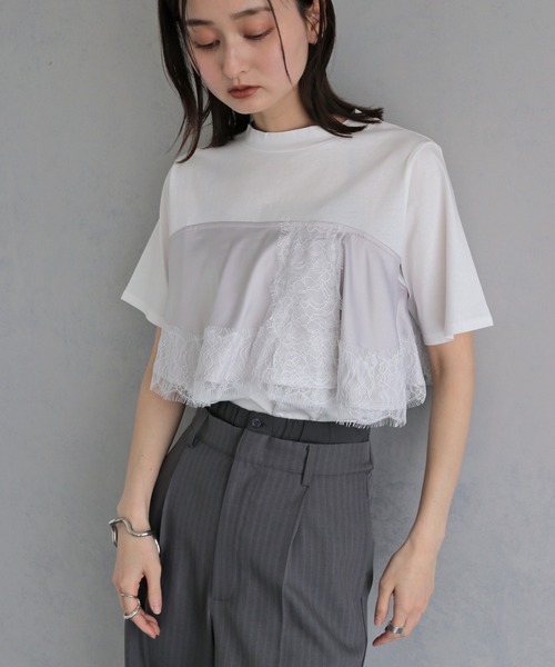 &g'aime（アンジェム）の「【&ｇ'aime 】サテンビスチェレイヤードT　Satin Bustier Layered Tee（Tシャツ/カットソー・レディース・ホワイト/ブラック・FREE）」の21枚目の写真