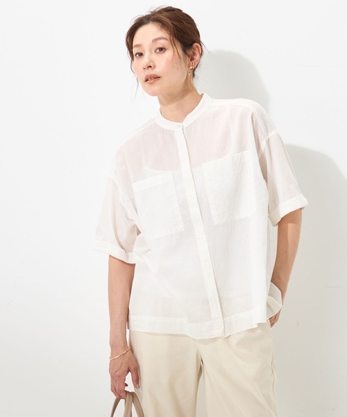 GALLORIA(ギャローリア)の「【セットアップで着られる】インド綿クロップドシャツ(シャツ/ブラウス・レディース・ターコイズブルー/ブルー/ホワイト・LL/L/S/M)」の2枚目の写真