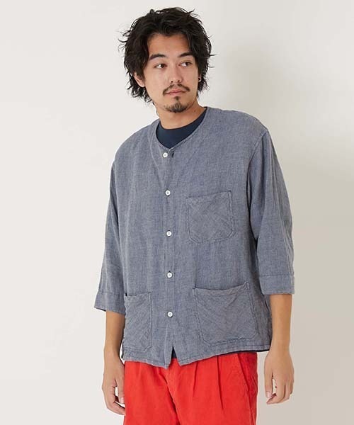 HOLLYWOOD RANCH MARKET(ハリウッドランチマーケット)の「リネンデニムノーカラー ハーフスリーブシャツ(シャツ/ブラウス・メンズ・インディゴブルー・M/S/L)」の9枚目の写真