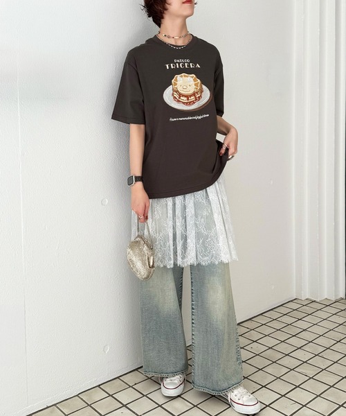 DOUBLE NAME(ダブルネーム)の「PARLOR刺しゅうTEE(パンケーキ)(Tシャツ/カットソー・レディース・イエロー/ブラック系/オフホワイト・FREE)」の18枚目の写真