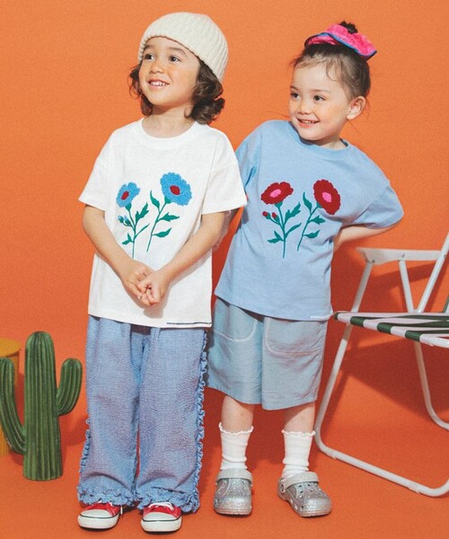 aBity select(アビティセレクト)の「【aBity select./アビティセレクト】サガラ刺繍フラワー半袖Tシャツ(Tシャツ/カットソー・キッズ・オフホワイト/マスタード/ブルー・130/110/100/120/90)」の9枚目の写真