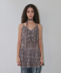 CHECK RUFFLE DRESS [BROWN]
