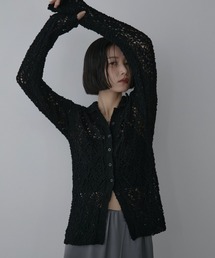 透かしモールニットポロカーディガン