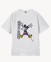 ヴィンテージピグメントダメージウォッシュジャンプ_ミッキー_ Tシャツ (ホワイト)