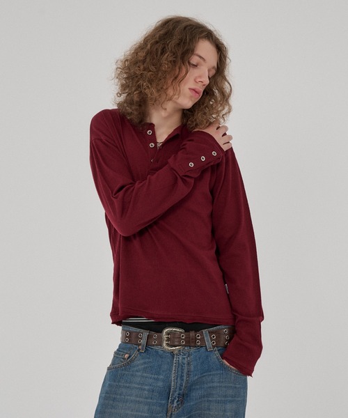 WISH FOR EVER（ウィッシュフォーエバー）の「ASSORT SLAB LIKE HENRY NECK LONG SLEEVE/アソートスラブライクヘンリーネックロングスリーブ（Tシャツ/カットソー・メンズ・ブラック系/チャコールグレー/ホワイト/ホワイト系/ブラック/ミント/グレー/ブラウン/ネイビー系/イエロー/ブルー/ネイビー/バーガンディー/グリーン系・SMALL/MEDIUM/LARGE）」の14枚目の写真