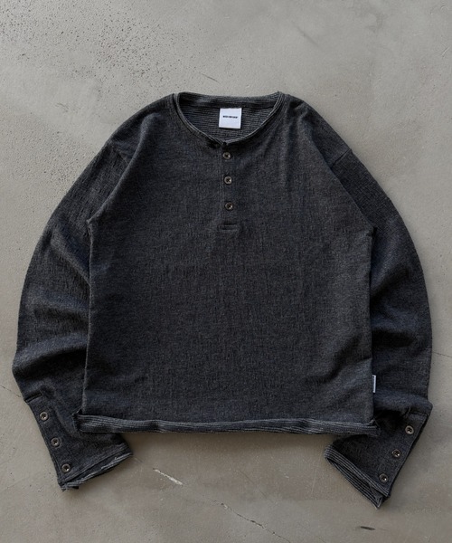 WISH FOR EVER（ウィッシュフォーエバー）の「ASSORT SLAB LIKE HENRY NECK LONG SLEEVE/アソートスラブライクヘンリーネックロングスリーブ（Tシャツ/カットソー・メンズ・ブラック系/チャコールグレー/ホワイト/ホワイト系/ブラック/ミント/グレー/ブラウン/ネイビー系/イエロー/ブルー/ネイビー/バーガンディー/グリーン系・SMALL/MEDIUM/LARGE）」の6枚目の写真