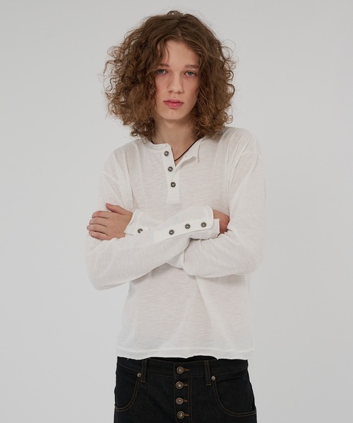 WISH FOR EVER（ウィッシュフォーエバー）の「ASSORT SLAB LIKE HENRY NECK LONG SLEEVE/アソートスラブライクヘンリーネックロングスリーブ（Tシャツ/カットソー・メンズ・ブラック系/チャコールグレー/ホワイト/ホワイト系/ブラック/ミント/グレー/ブラウン/ネイビー系/イエロー/ブルー/ネイビー/バーガンディー/グリーン系・SMALL/MEDIUM/LARGE）」の19枚目の写真
