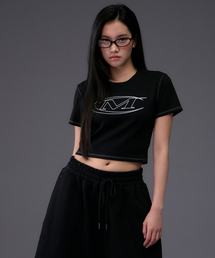 ストロークロゴステッチクロップTシャツ (ブラック)