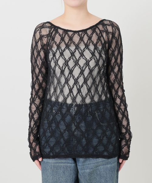 IENA LA BOUCLE(イエナラブークル)の「IENA LA BOUCLE ダイヤlaceカットソー(Tシャツ/カットソー・レディース・ホワイト/ブラック・FREE)」の4枚目の写真