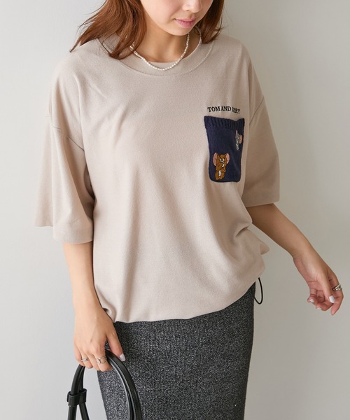 Tom&Jerry(トムアンドジェリー)の「【SETUP7】TOM and JERRY/トムとジェリー ポケット付き 裾ドローコード Tシャツ MNY(Tシャツ/カットソー・レディース・ベージュ/ネイビー/ブラック/ホワイト・L/M)」の1枚目の写真