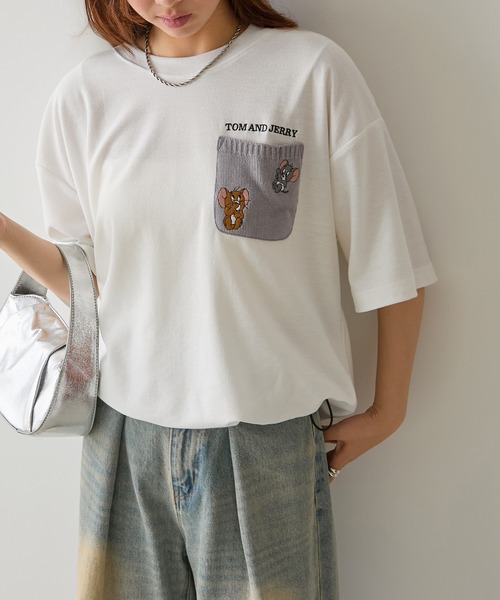 Tom&Jerry(トムアンドジェリー)の「【SETUP7】TOM and JERRY/トムとジェリー ポケット付き 裾ドローコード Tシャツ MNY(Tシャツ/カットソー・レディース・ベージュ/ネイビー/ブラック/ホワイト・L/M)」の2枚目の写真