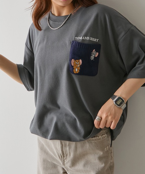 Tom&Jerry(トムアンドジェリー)の「【SETUP7】TOM and JERRY/トムとジェリー ポケット付き 裾ドローコード Tシャツ MNY(Tシャツ/カットソー・レディース・ベージュ/ネイビー/ブラック/ホワイト・L/M)」の3枚目の写真