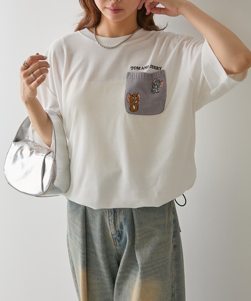 Tom&Jerry(トムアンドジェリー)の「【SETUP7】TOM and JERRY/トムとジェリー ポケット付き 裾ドローコード Tシャツ MNY(Tシャツ/カットソー・レディース・ベージュ/ネイビー/ブラック/ホワイト・L/M)」の12枚目の写真