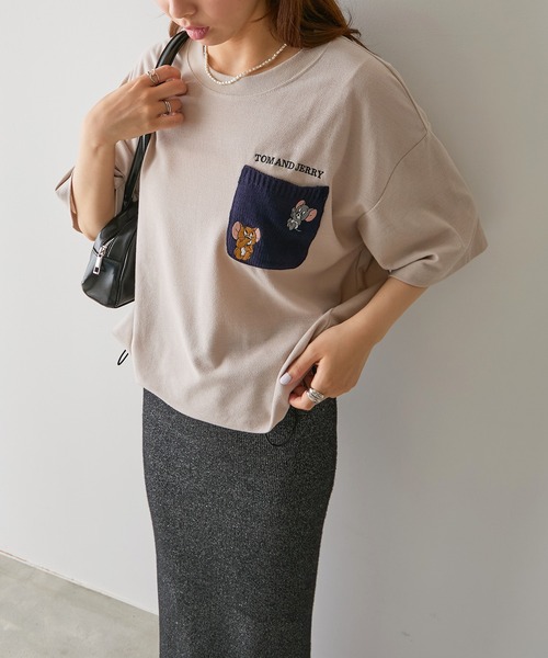Tom&Jerry(トムアンドジェリー)の「【SETUP7】TOM and JERRY/トムとジェリー ポケット付き 裾ドローコード Tシャツ MNY(Tシャツ/カットソー・レディース・ベージュ/ネイビー/ブラック/ホワイト・L/M)」の5枚目の写真