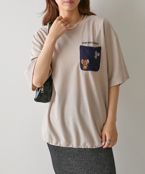 Tom&Jerry(トムアンドジェリー)の「【SETUP7】TOM and JERRY/トムとジェリー ポケット付き 裾ドローコード Tシャツ MNY(Tシャツ/カットソー・レディース・ベージュ/ネイビー/ブラック/ホワイト・L/M)」の6枚目の写真