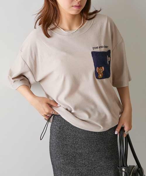 Tom&Jerry(トムアンドジェリー)の「【SETUP7】TOM and JERRY/トムとジェリー ポケット付き 裾ドローコード Tシャツ MNY(Tシャツ/カットソー・レディース・ベージュ/ネイビー/ブラック/ホワイト・L/M)」の7枚目の写真