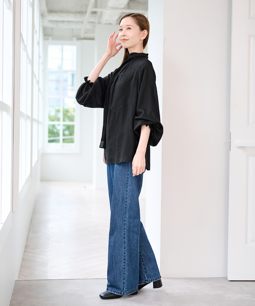 U by SPICK&SPAN(ユーバイスピックアンドスパン)の「シアーストライプ2WAYボウタイブラウス(シャツ/ブラウス・レディース・ブラック/ホワイト・FREE)」の7枚目の写真