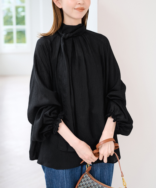 U by SPICK&SPAN(ユーバイスピックアンドスパン)の「シアーストライプ2WAYボウタイブラウス(シャツ/ブラウス・レディース・ブラック/ホワイト・FREE)」の15枚目の写真