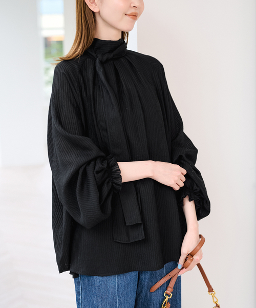 U by SPICK&SPAN(ユーバイスピックアンドスパン)の「シアーストライプ2WAYボウタイブラウス(シャツ/ブラウス・レディース・ブラック/ホワイト・FREE)」の17枚目の写真