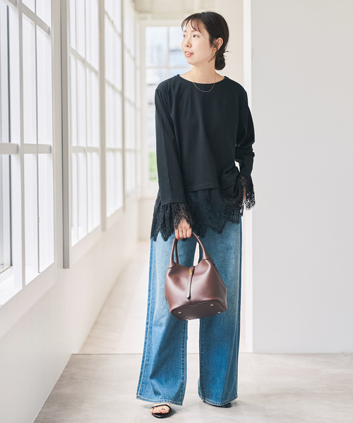 Spick & Span（スピックアンドスパン）の「レースドッキングプルオーバー（Tシャツ/カットソー・レディース・ホワイト/ブラック・FREE）」の3枚目の写真