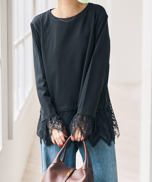 Spick & Span（スピックアンドスパン）の「レースドッキングプルオーバー（Tシャツ/カットソー・レディース・ホワイト/ブラック・FREE）」の6枚目の写真