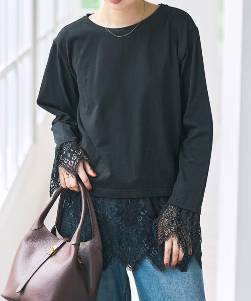 Spick & Span（スピックアンドスパン）の「レースドッキングプルオーバー（Tシャツ/カットソー・レディース・ホワイト/ブラック・FREE）」の8枚目の写真