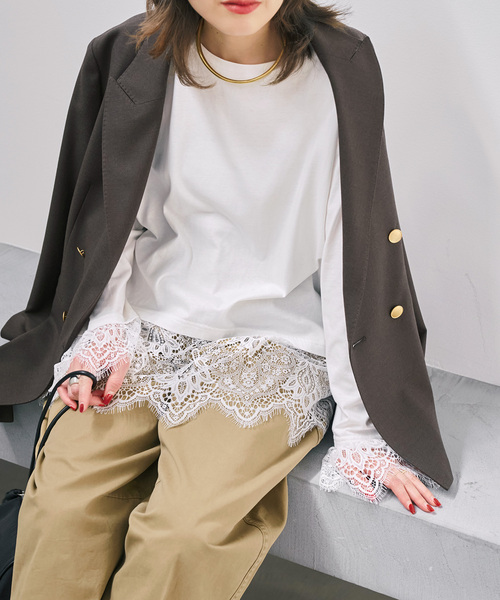 Spick & Span（スピックアンドスパン）の「レースドッキングプルオーバー（Tシャツ/カットソー・レディース・ホワイト/ブラック・FREE）」の14枚目の写真