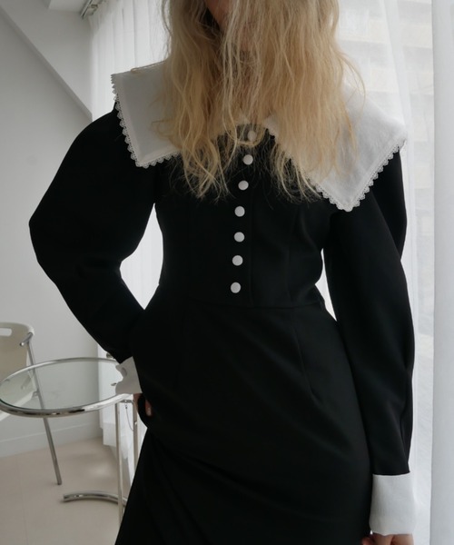 HONEY MI HONEY（ハニーミーハニー）の「stretch jersey sailor one-piece（ワンピース・レディース・ネイビー/ブラック/ホワイト・FREE）」の5枚目の写真