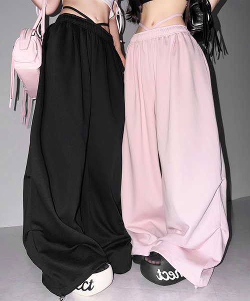 me+em select(ミームセレクト)の「【 3color 】ウエストストリングタックワイドスウェットパンツ / waist string tack wide sweat pants(スウェットパンツ・レディース・ブラック/グレー/ピンク・FREE)」の3枚目の写真