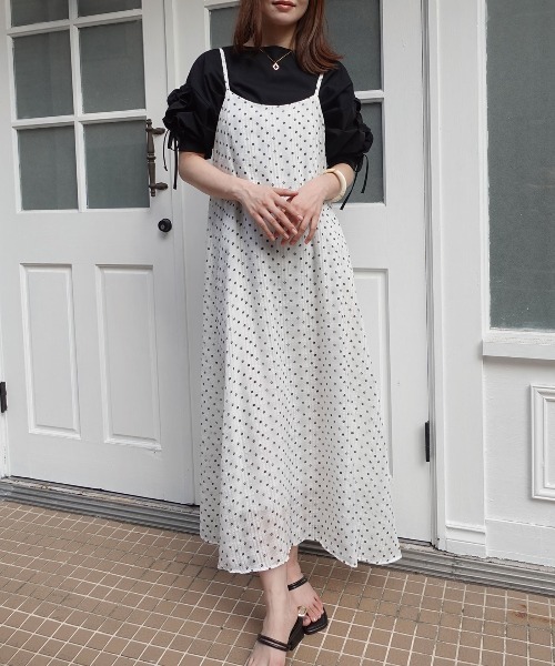 CORNERS(コーナーズ)の「花柄プリントシアーチェックキャミワンピース(ワンピース・レディース・ブラック/オフホワイト・M)」の14枚目の写真