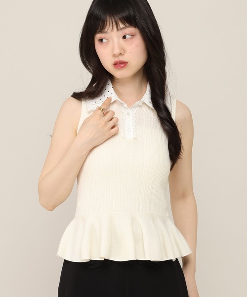 Heather（ヘザー）の「Wカラーペプラムノースリーブニット　1052099（ニット/セーター・レディース・ネイビー/ブラウン・FREE）」の7枚目の写真