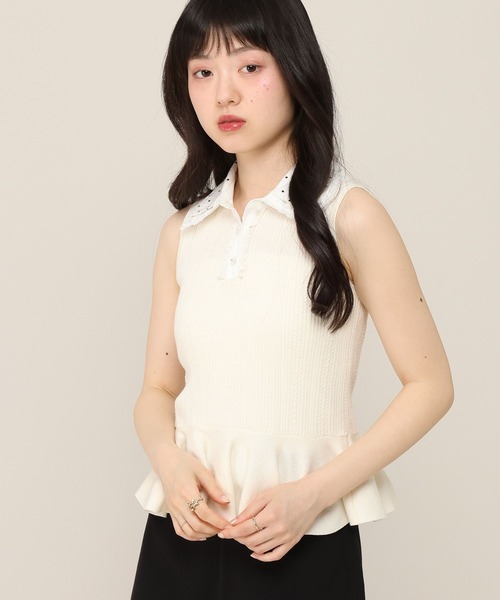 Heather（ヘザー）の「Wカラーペプラムノースリーブニット　1052099（ニット/セーター・レディース・ネイビー/ブラウン・FREE）」の8枚目の写真