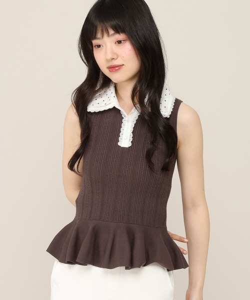 Heather（ヘザー）の「Wカラーペプラムノースリーブニット　1052099（ニット/セーター・レディース・ネイビー/ブラウン・FREE）」の13枚目の写真