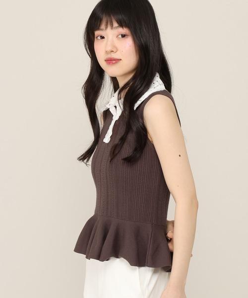 Heather（ヘザー）の「Wカラーペプラムノースリーブニット　1052099（ニット/セーター・レディース・ネイビー/ブラウン・FREE）」の14枚目の写真