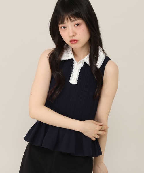 Heather（ヘザー）の「Wカラーペプラムノースリーブニット　1052099（ニット/セーター・レディース・ネイビー/ブラウン・FREE）」の17枚目の写真