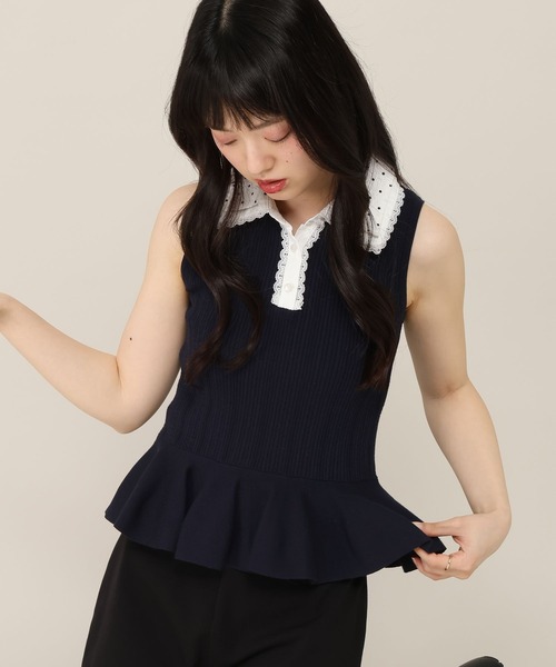 Heather（ヘザー）の「Wカラーペプラムノースリーブニット　1052099（ニット/セーター・レディース・ネイビー/ブラウン・FREE）」の18枚目の写真