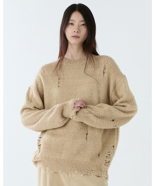 THEENDQUESTION(ジエンドクエスチョン)の「Damage knit top / BEIGE(ニット/セーター・レディース・その他・1/2)」の2枚目の写真