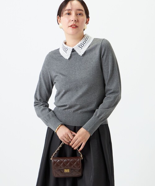 NOLLEY’S（ノーリーズ）の「《手洗い可能》襟レース取りはずしプルオーバー（ニット/セーター・レディース・ネイビー/グレー・38/36）」の2枚目の写真