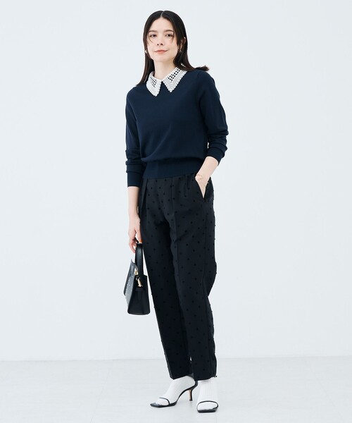 NOLLEY’S（ノーリーズ）の「《手洗い可能》襟レース取りはずしプルオーバー（ニット/セーター・レディース・ネイビー/グレー・38/36）」の4枚目の写真