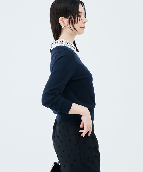 NOLLEY’S（ノーリーズ）の「《手洗い可能》襟レース取りはずしプルオーバー（ニット/セーター・レディース・ネイビー/グレー・38/36）」の10枚目の写真