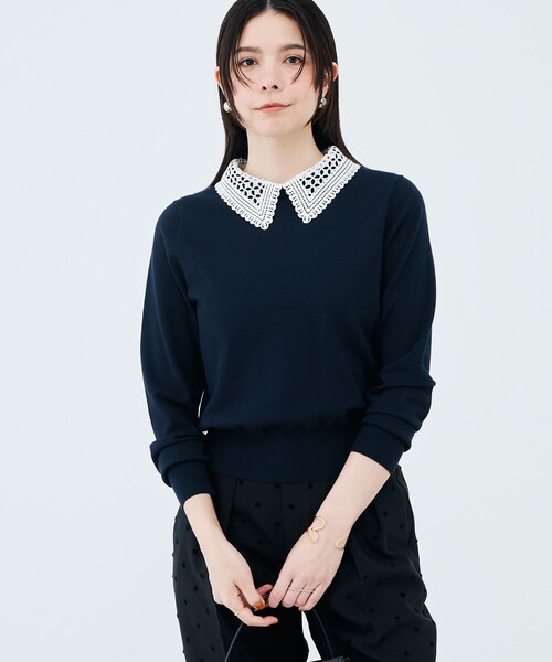 NOLLEY’S（ノーリーズ）の「《手洗い可能》襟レース取りはずしプルオーバー（ニット/セーター・レディース・ネイビー/グレー・38/36）」の14枚目の写真