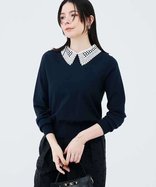 NOLLEY’S（ノーリーズ）の「《手洗い可能》襟レース取りはずしプルオーバー（ニット/セーター・レディース・ネイビー/グレー・38/36）」の15枚目の写真