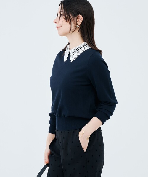 NOLLEY’S（ノーリーズ）の「《手洗い可能》襟レース取りはずしプルオーバー（ニット/セーター・レディース・ネイビー/グレー・38/36）」の16枚目の写真