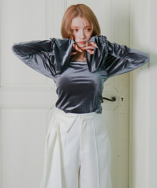 mic by Olu.(ミックバイオルドット)の「ベロアパフトップス(Tシャツ/カットソー・レディース・ベージュ/グレー/ブラック・FREE)」の22枚目の写真