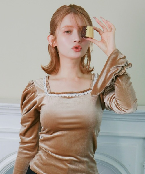 mic by Olu.(ミックバイオルドット)の「ベロアパフトップス(Tシャツ/カットソー・レディース・ベージュ/グレー/ブラック・FREE)」の16枚目の写真