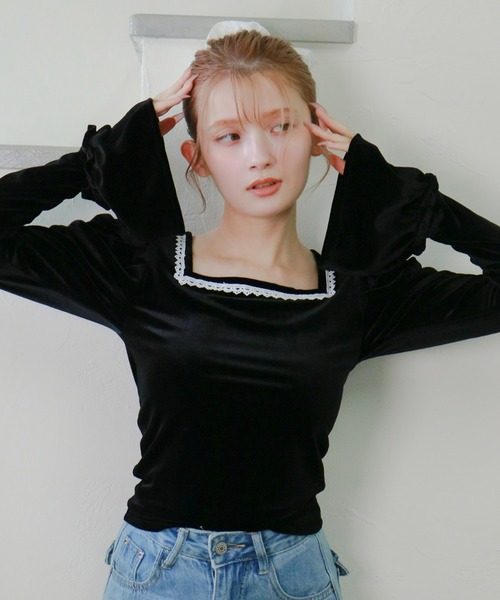 mic by Olu.(ミックバイオルドット)の「ベロアパフトップス(Tシャツ/カットソー・レディース・ベージュ/グレー/ブラック・FREE)」の19枚目の写真